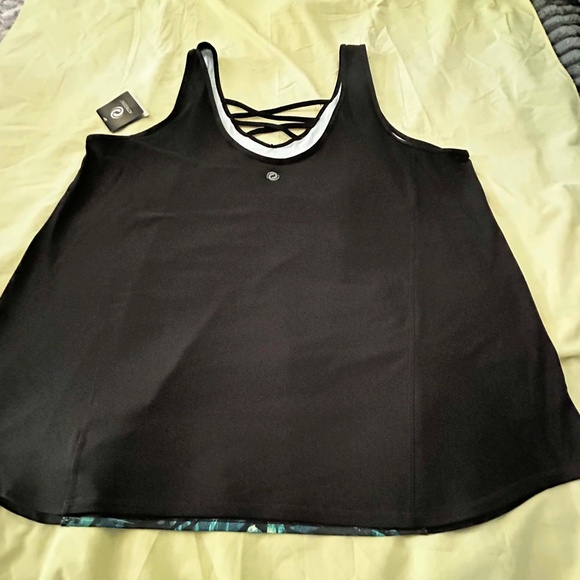 TANK TOP, SLIMMING SIDES, BLACK (With Blue, White, Green), SIZE 4X, LACE ACCENTS - Picture 9 of 10